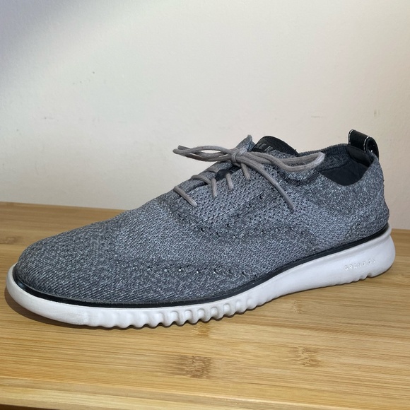 Cole Haan 2.Zerogrand Stitchlite Wingtip Oxfords Grey Knit Lace Up Shoes C27565 - Picture 3 of 10